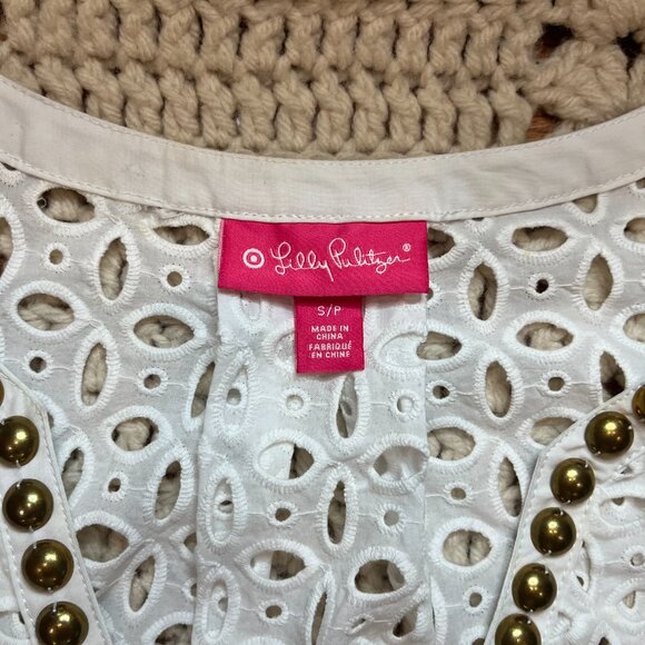 Lilly Pulitzer x Target White Eyelet Brass Studded Tunic Swim Coverup Sz Small - Picture 4 of 9